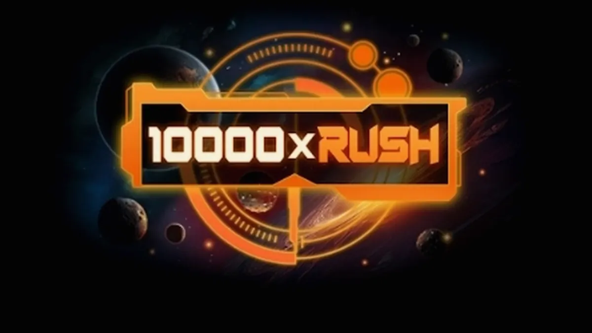 Tampilan visual mesin slot 10000 x Rush dengan gaya arcade retro
