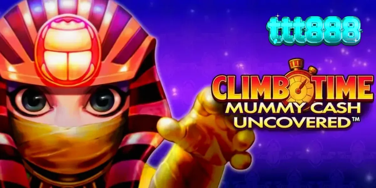 Tampilan visual slot Climb Time Mummy Cash Uncovered dengan latar belakang malam Mesir yang mistis.
